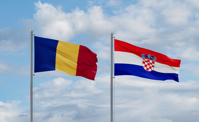 Croatia and Romania flags, country relationship concept