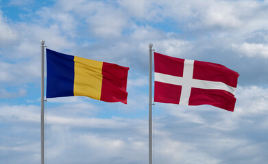Denmark and Romania flags, country relationship concept