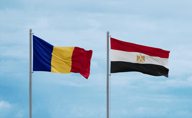 Egypt and Romania flags, country relationship concept