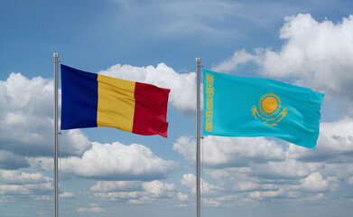 Kazakhstan and Romania flags, country relationship concept