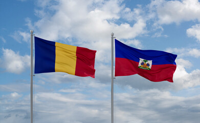 Haiti and Romania flags, country relationship concept