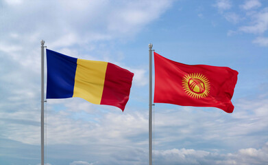 Kyrgyzstan and Romania flags, country relationship concept