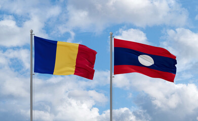 Laos and Romania flags, country relationship concept