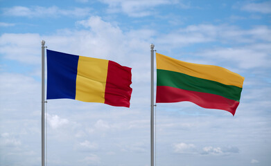 Lithuania and Romania flags, country relationship concept
