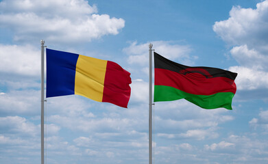 Malawi and Romania flags, country relationship concept