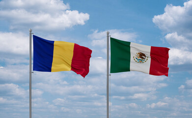 Mexico and Romania flags, country relationship concept