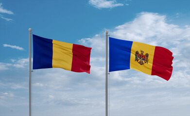 Moldova and Romania flags, country relationship concept