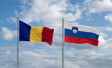 Slovenia and Romania flags, country relationship concept