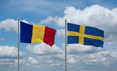 Sweden and Romania flags, country relationship concept