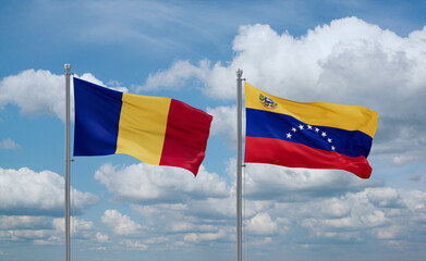 Venezuela and Romania flags, country relationship concept