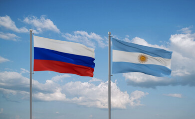 Argentina and Russia flags, country relationship concept