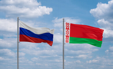Belarus and Russia flags, country relationship concept