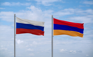 Armenia and Russia flags, country relationship concept