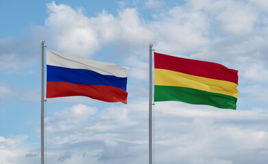 Bolivia and Russia flags, country relationship concept