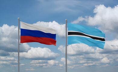 Botswana and Russia flags, country relationship concept