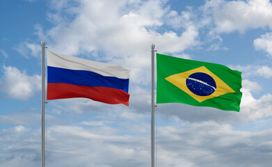 Russia and Brazil flags, country relationship concept