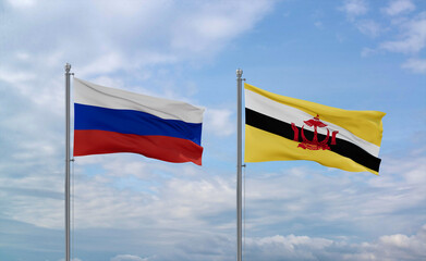 Brunei and Russia flags, country relationship concepts