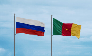 Cameroon and Russia flags, country relationship concept