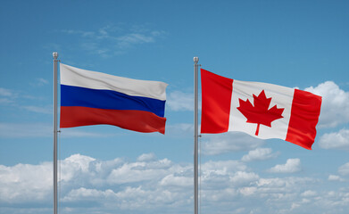 Canada and Russia flags, country relationship concept