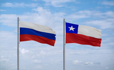 Chile and Russia flags, country relationship concept
