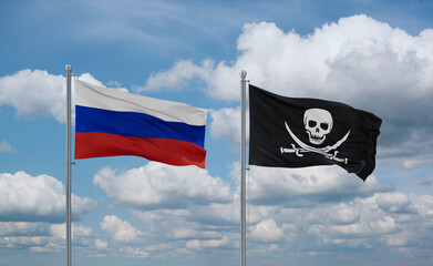 Pirate and Russia flags, country relationship concept