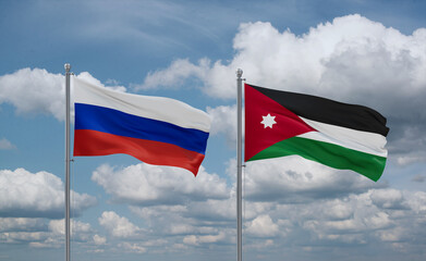 Jordan and Russia flags, country relationship concept