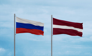 Latvia and Russia flags, country relationship concept