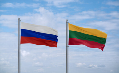 Lithuania and Russia flags, country relationship concept