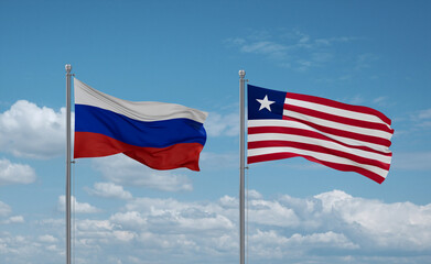 Liberia and Russia flags, country relationship concept