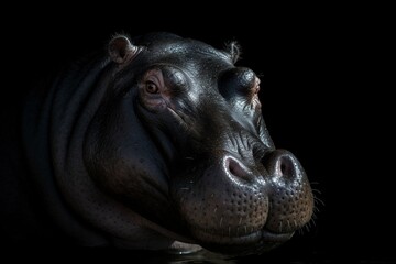 hippo on black background
