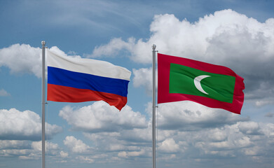 Maldives and Russia flags, country relationship concept