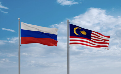 Malaysia and Russia flags, country relationship concept