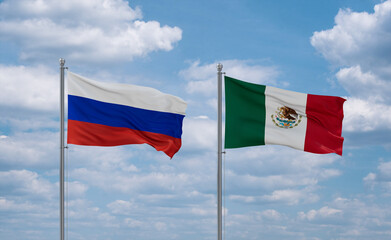 Mexico and Russia flags, country relationship concept
