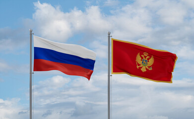 Montenegro and Russia flags, country relationship concept
