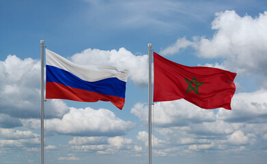 Morocco and Russia flags, country relationship concept