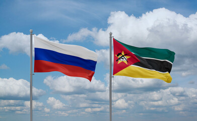 Mozambique and Russia flags, country relationship concept