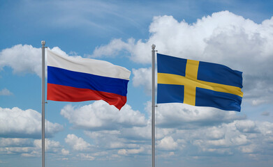 Sweden and Russia flags, country relationship concept
