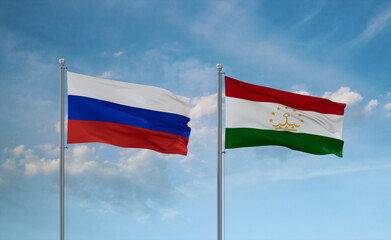 Tajikistan and Russia flags, country relationship concept