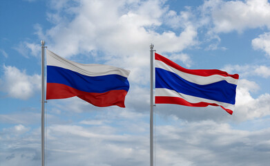 Thailand and Russia flags, country relationship concept