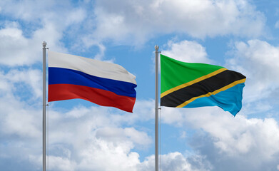Tanzania and Russia flags, country relationship concept