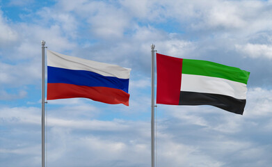 UAE and Russia flags, country relationship concept