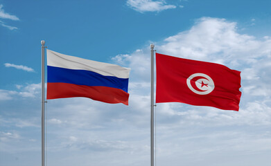 Tunisia and Russia flags, country relationship concept