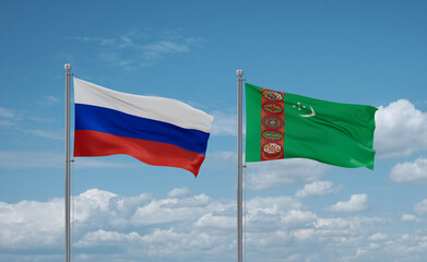 Turkmenistan and Russia flags, country relationship concept