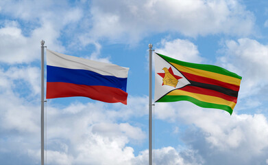 Zimbabwe and Russia flags, country relationship concept