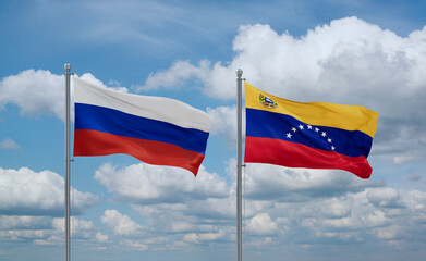 Venezuela and Russia flags, country relationship concept
