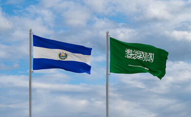 El Salvador, Salvador and Saudi Arabia flags, country relationship concepts