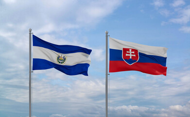 Slovakia and El Salvador, Salvador flags, country relationship concept - obrazy, fototapety, plakaty