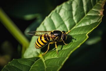 striped bee on leaves