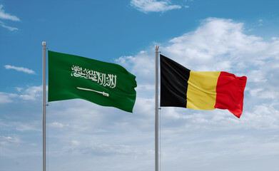Belgium and Saudi Arabia flags, country relationship concept