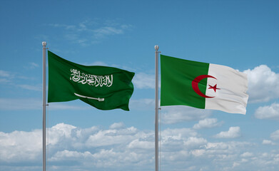 Saudi Arabia and Algeria national flags, country relationship concept